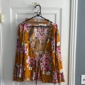 Floral Kimono Cardigan with Lace Trim
